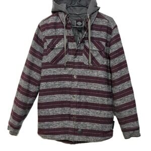 Harley Davidson Black Label Mens Small Jacket Hooded Flannel Striped Gray Purple